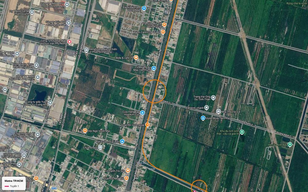Ga trung chuyển tuyến metro số 1 trên trục Thanh Niên – An Hạ, khung ảnh vệ tinh số 02 tính từ phía tây