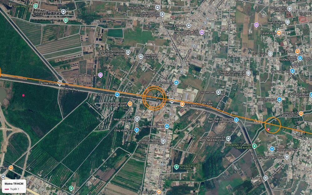 Khung ảnh số 05 với ga trung chuyển vòng đôi của tuyến metro số 1 tại điểm cắt đường Vĩnh Lộc, gần kênh Trung Ương
