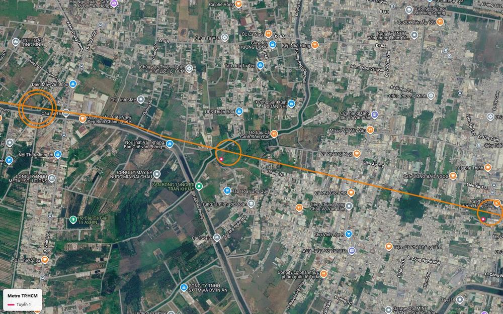 Khung số 06 cho thấy tuyến metro số 1 cắt chéo khu dân cư Vĩnh Lộc B giữa Đường 1B và trục Võ Văn Vân