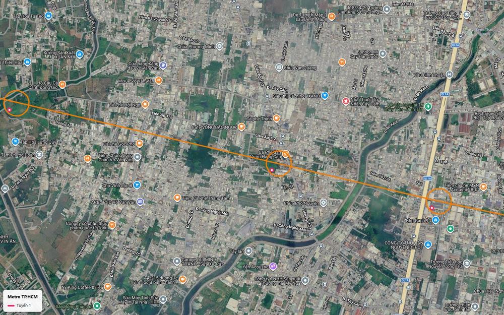 Khung số 07 với tuyến metro số 1 vượt vùng dân cư Bến Lội để tiến về ga trung chuyển cạnh Quốc lộ 1A