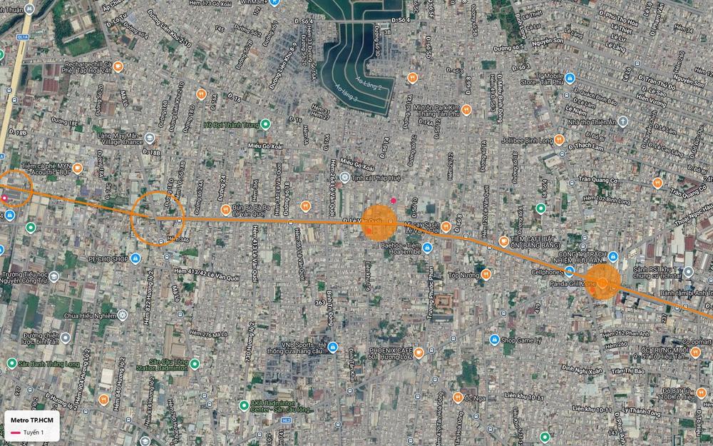 Khung số 09 với hai vùng ga ngầm tô cam của tuyến metro số 1 trên trục Lê Văn Quới, gần chung cư Richstar