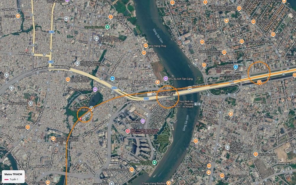 Khung số 18 ghi lại tuyến metro số 1 vượt sông Sài Gòn cạnh cầu Sài Gòn, từ ga Tân Cảng sang ga Thảo Điền