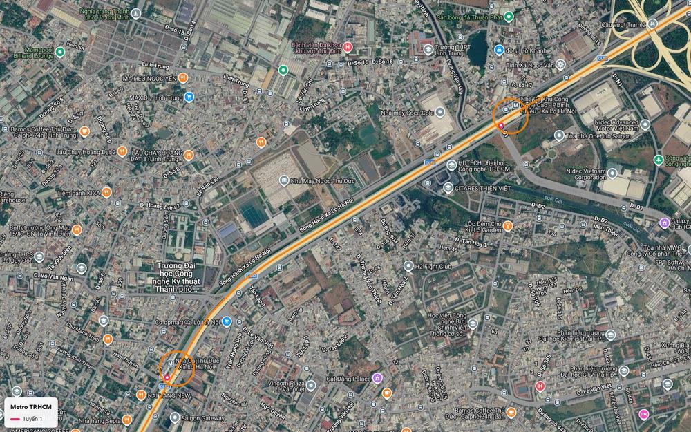 Khung số 24 với ga Khu Công nghệ cao của tuyến metro số 1 bên Xa lộ Hà Nội, gần nhà máy Coca-Cola và Nidec