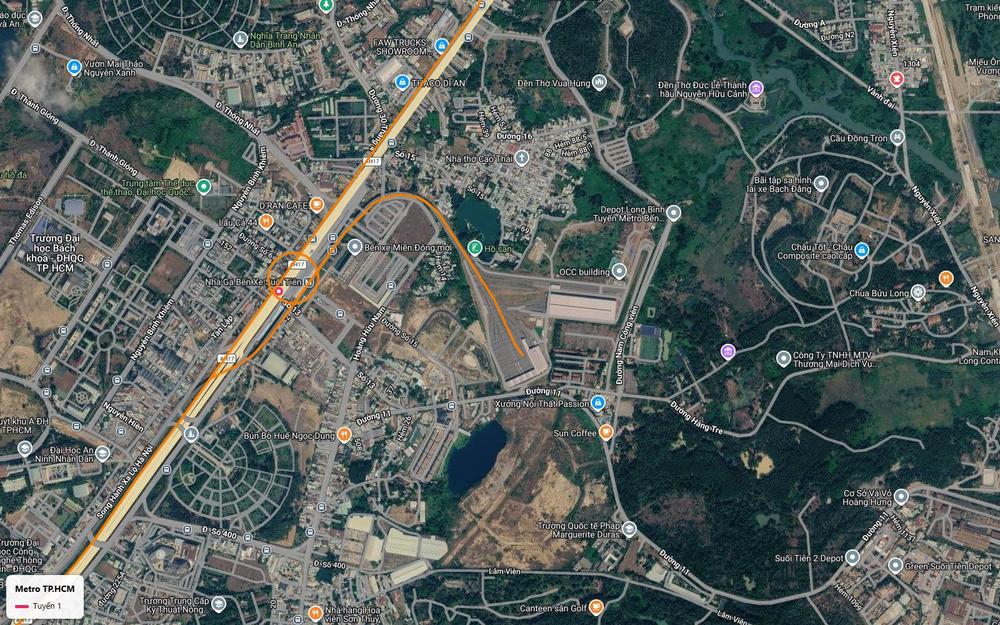 Khung số 29 với nhánh chữ U của tuyến metro số 1 dẫn từ ga Bến xe Suối Tiên vào depot Long Bình