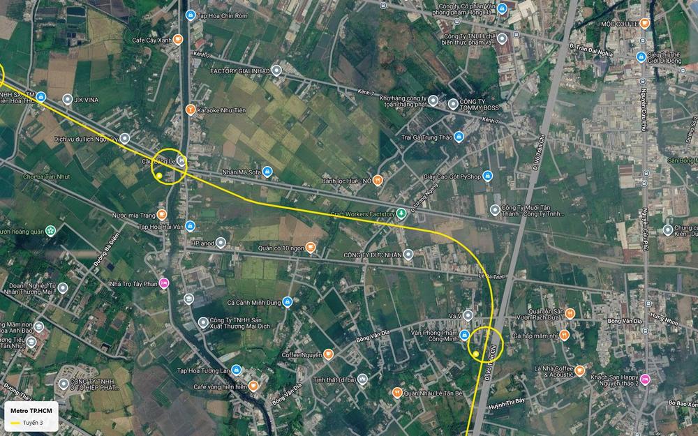 Ảnh vệ tinh tuyến metro số 3 TP.HCM trên Võ Trần Chí cạnh Bệnh viện Nhi Đồng Thành Phố, Tân Kiên