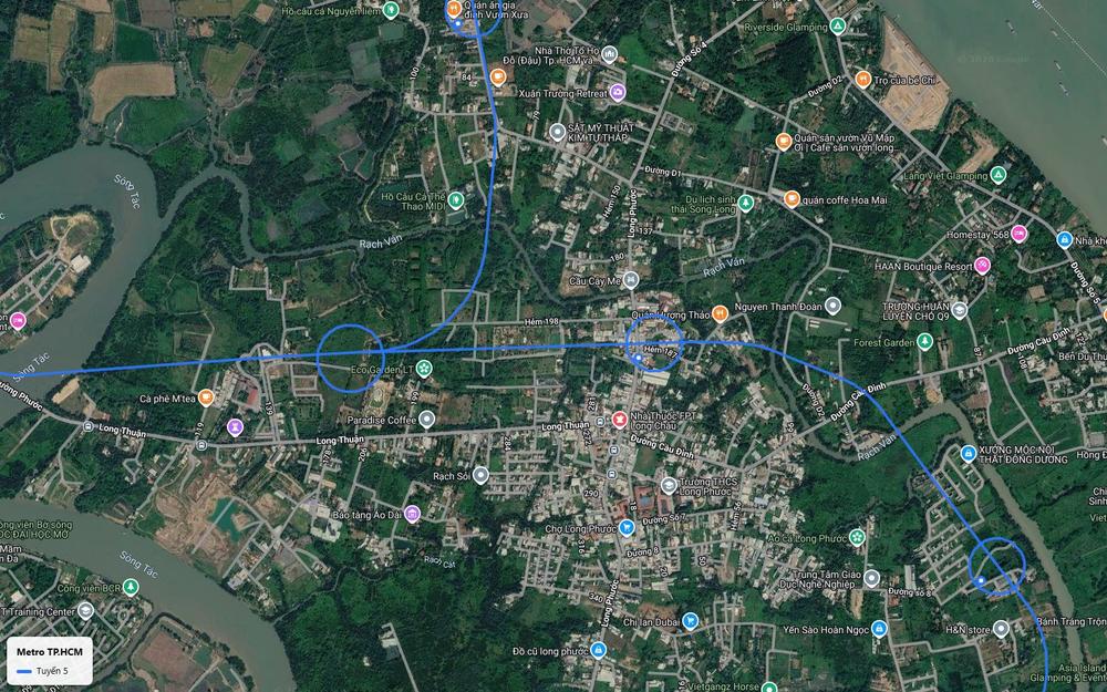 Ảnh vệ tinh số 4 tuyến metro số 5 tại trung tâm Long Phước gần Bảo tàng Áo Dài