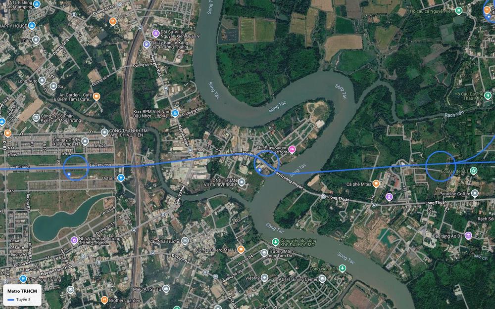 Ảnh vệ tinh số 9 tuyến metro số 5 vào trục Long Thuận, Liên Phường tại Trường Thạnh