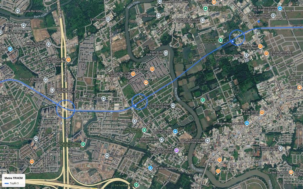 Ảnh vệ tinh số 11 tuyến metro số 5 tại giao Liên Phường và Võ Chí Công, Phú Hữu