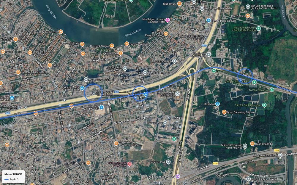 Ảnh vệ tinh số 14 tuyến metro số 5 tại nút giao An Phú, ga An Phú trên Xa lộ Hà Nội