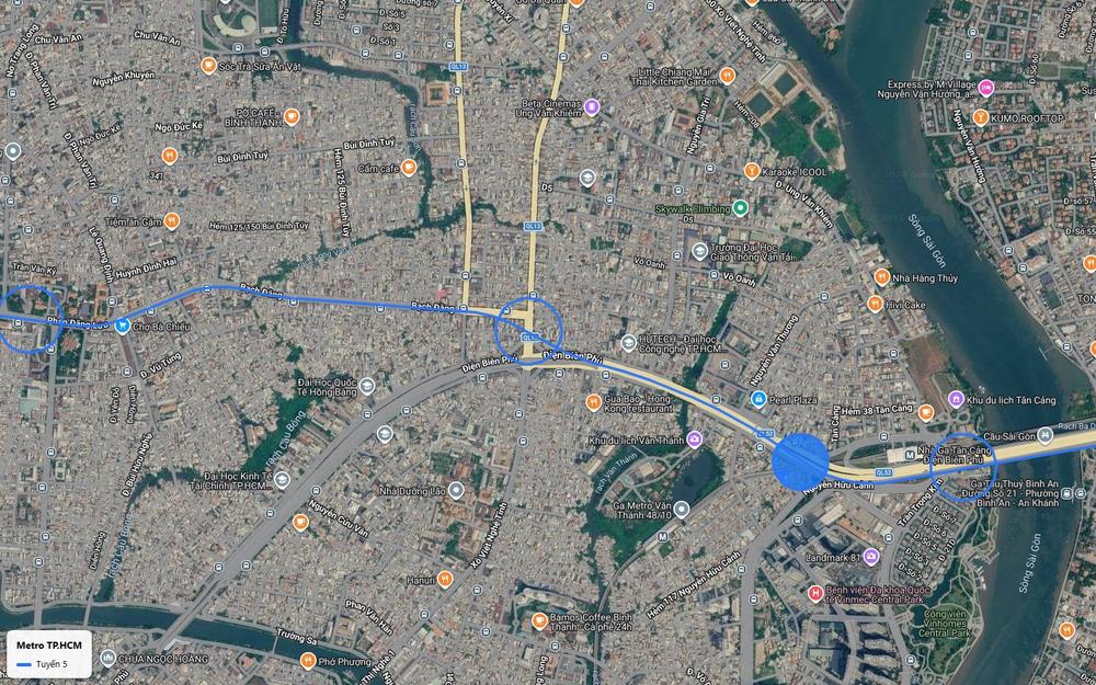 Ảnh vệ tinh số 16 tuyến metro số 5 ngầm dưới Điện Biên Phủ, Bạch Đằng qua Bình Thạnh