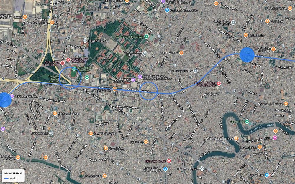 Ảnh vệ tinh số 18 tuyến metro số 5 ngầm dưới Hoàng Văn Thụ gần sân vận động Quân khu 7