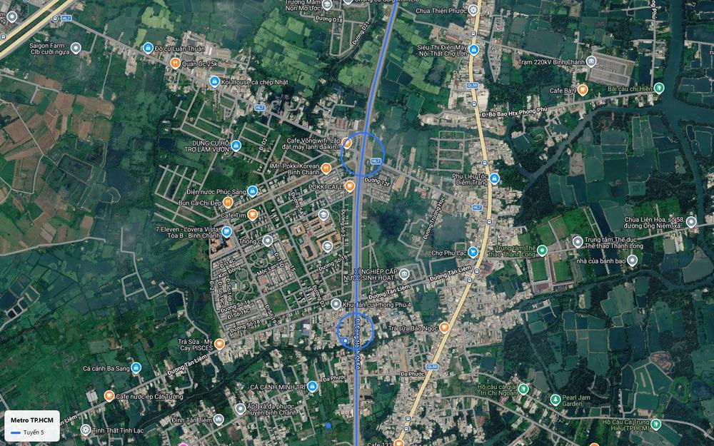Ảnh vệ tinh số 25 tuyến metro số 5 trên Quốc lộ 50 qua Phong Phú 4 và chợ Phú Lạc