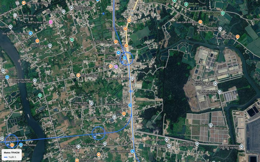 Ảnh vệ tinh số 26 tuyến metro số 5 tại Đa Phước với nhánh rẽ Tây về Hưng Long