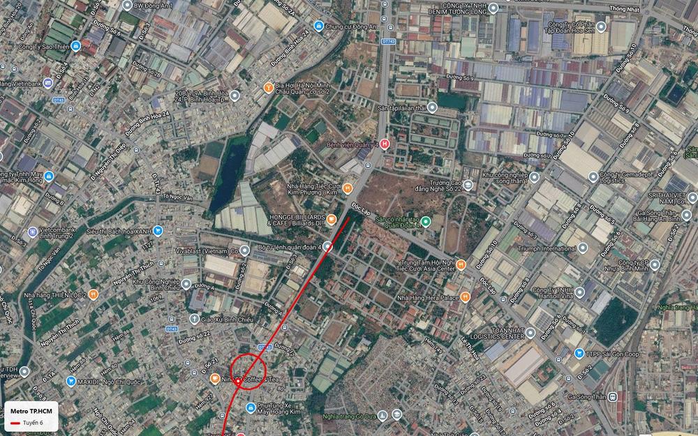Điểm cuối nhánh Bắc tuyến metro số 6 tại ga Sóng Thần giữa khu công nghiệp Bình Chiểu và Sóng Thần 1