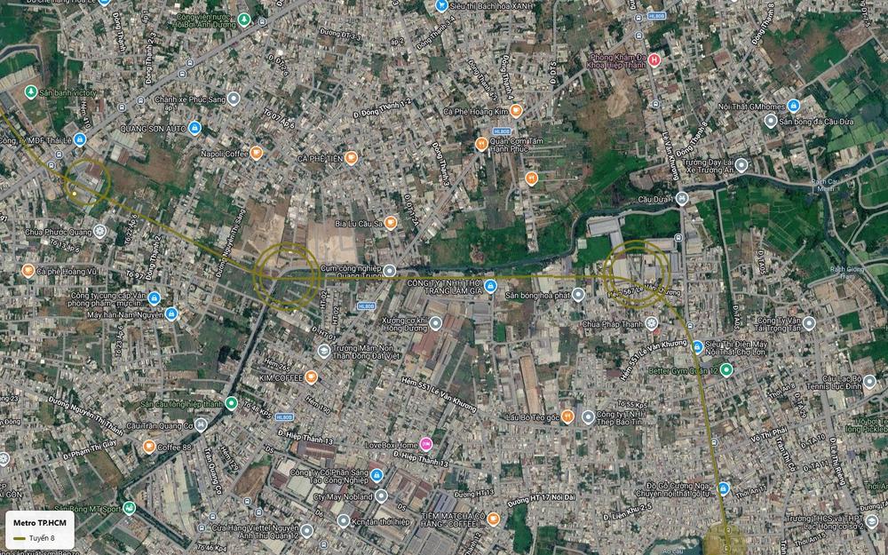 Ảnh vệ tinh hai ga metro số 8 tại cụm công nghiệp Quang Trung và khu Lê Văn Khương Quận 12