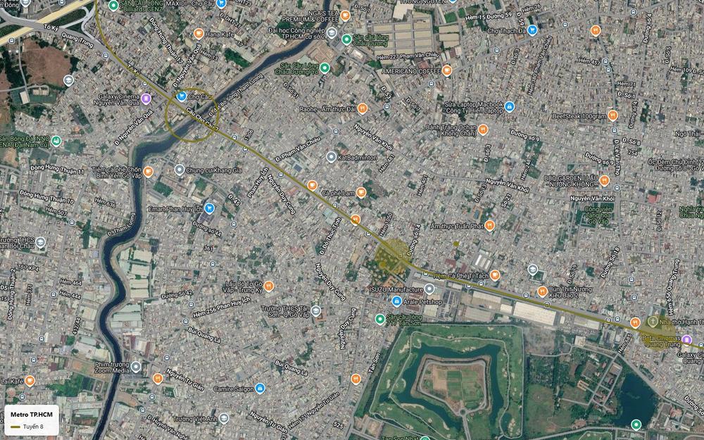 Ảnh vệ tinh tuyến metro số 8 dọc đường Quang Trung đoạn Phạm Văn Chiêu Gò Vấp gần sân golf Tân Sơn Nhất