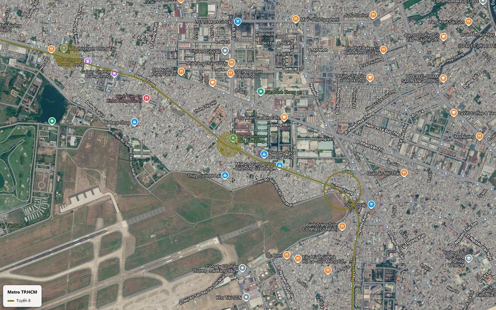 Ảnh vệ tinh ga trung chuyển tuyến metro số 8 tại Ngã Sáu Gò Vấp nơi Quang Trung gặp Nguyễn Kiệm gần GO Gò Vấp
