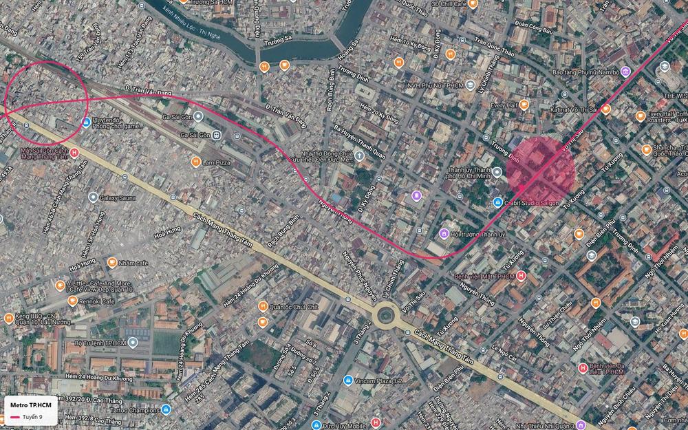 Đoạn cong tuyến metro số 9 từ Võ Thị Sáu qua Nguyễn Thông về khu Hòa Hưng Ga Sài Gòn