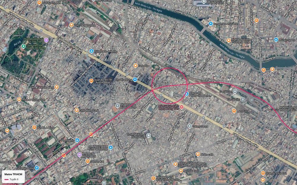 Ga trung chuyển tuyến metro số 9 ôm Ga Sài Gòn và chợ Hòa Hưng cắt trục Cách Mạng Tháng Tám