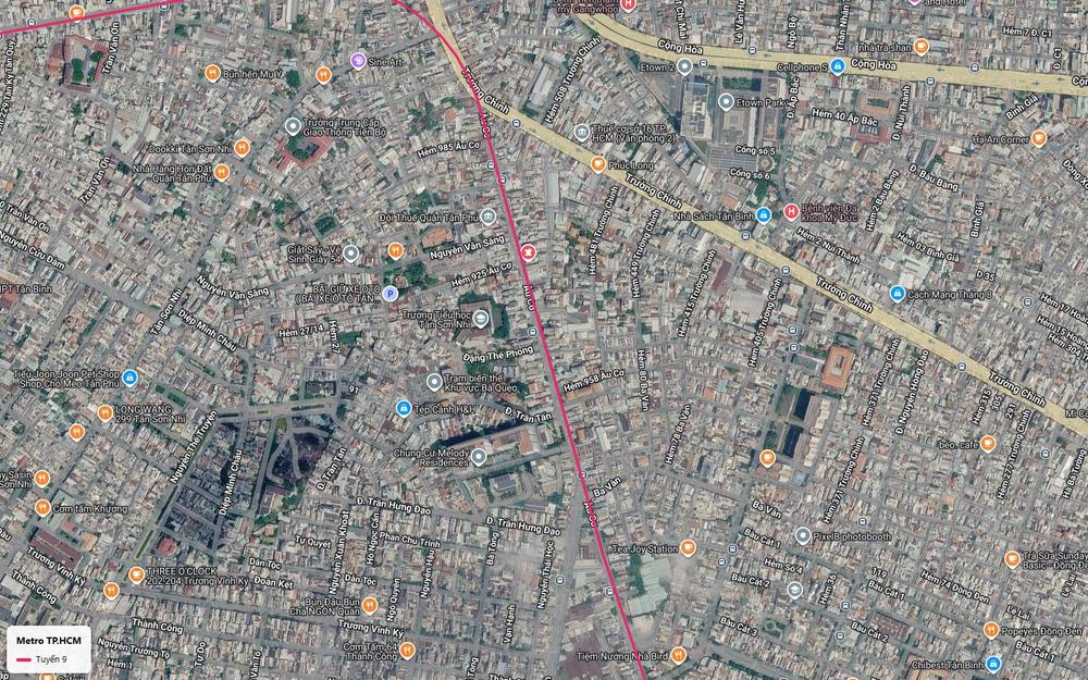 Điểm tuyến metro số 9 cắt qua đường Trường Chinh tại khu Bà Quẹo gần trục Cộng Hòa Etown
