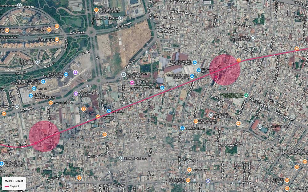 Hai vùng ga ngầm tuyến metro số 9 trên Tân Kỳ Tân Quý cạnh Celadon City và Aeon Mall Tân Phú Celadon